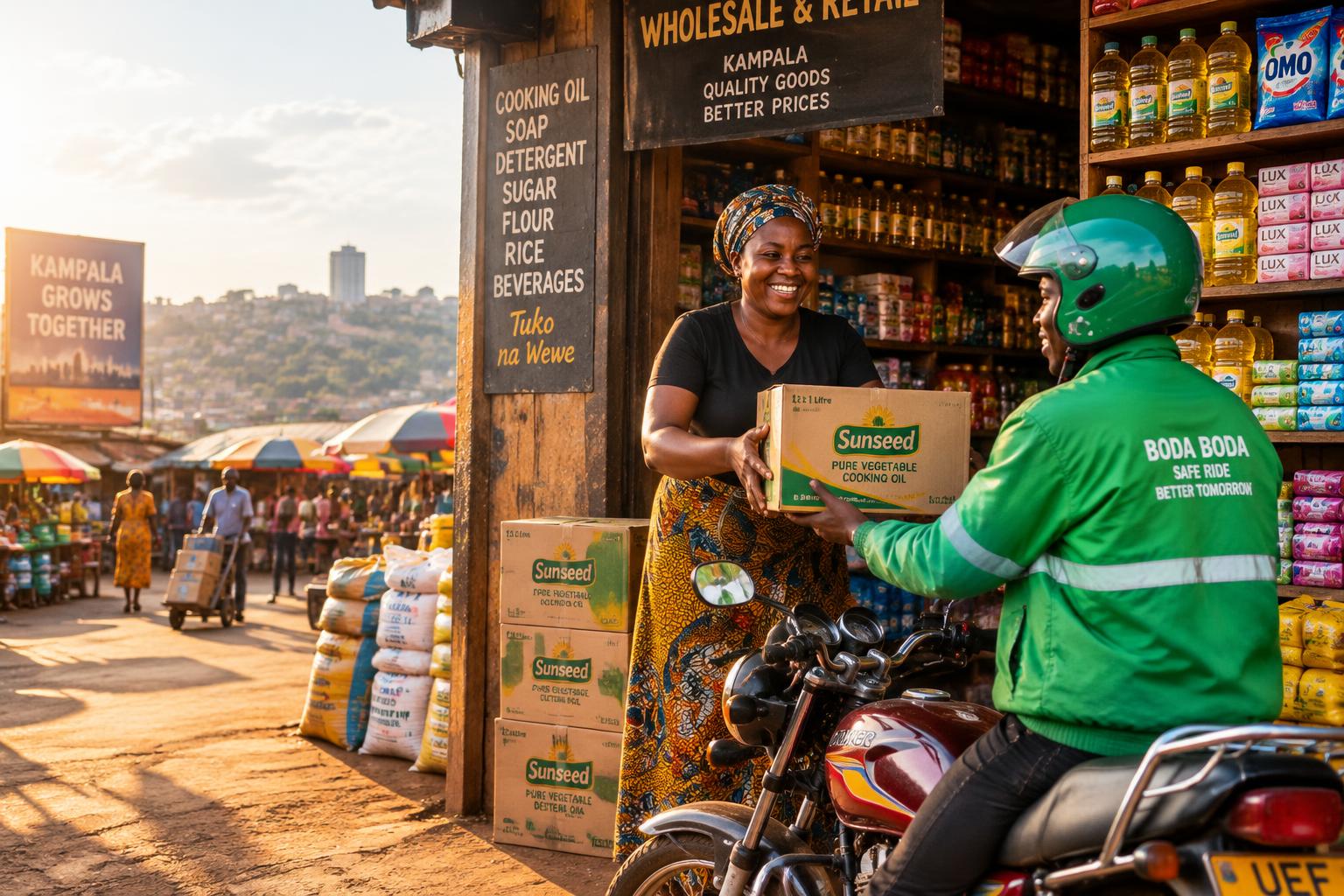 Supplier handing goods to a BodaRise rider